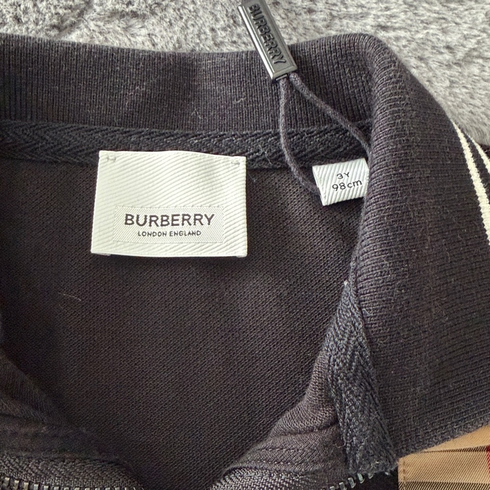 Burberry Black Polo with Beige Check Panel - Picture 2 of 2